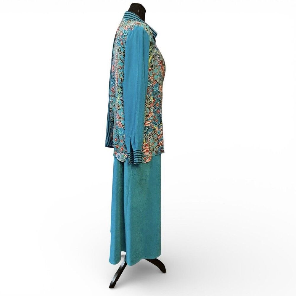 Vintage KOOS OF COURSE Maxi Jumper Dress With Silk Blouse Blue Artsy - Picture 4 of 11